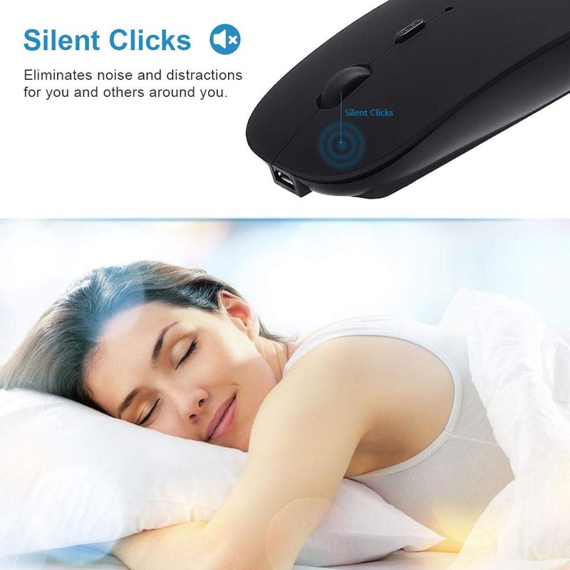 SUNGI Bluetooth Mouse for Laptop/MacBook/iPad/Android PC,Rechargable Quiet Slim Wireless Mice Compatible with Windows/Linux/Tablet,Black - Image 2